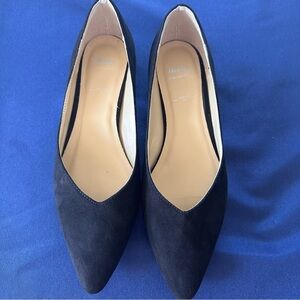 Bata Black Suede Pointed Toe Flats Low Heel Comfort Fit Leather Lined Size 39